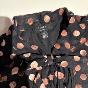 Haver London Black and Pink Polka Dot Blouse Size Large